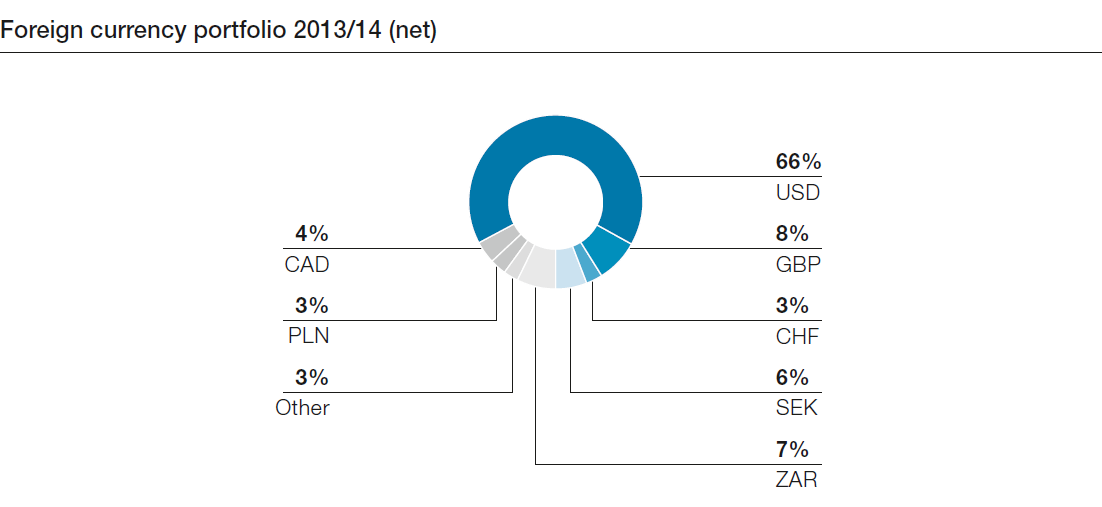 Foreign currency portfolio 2013/14 (net) (pie chart)