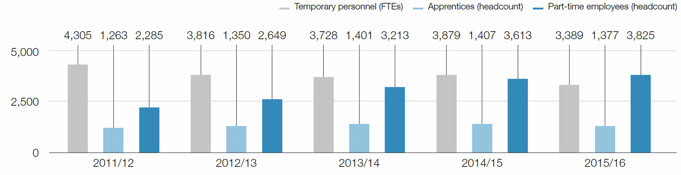 Structure of the workforce according to type of employment (bar chart)